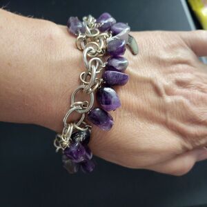 Natural Purple Amethyst Charm Bracelet Texas Southwest Cowgirl Hat Angel Wing...